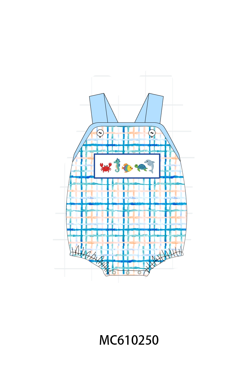 PO108 Blue marine creatrue embroidery plaid collection - closing 10/26 - ETA march