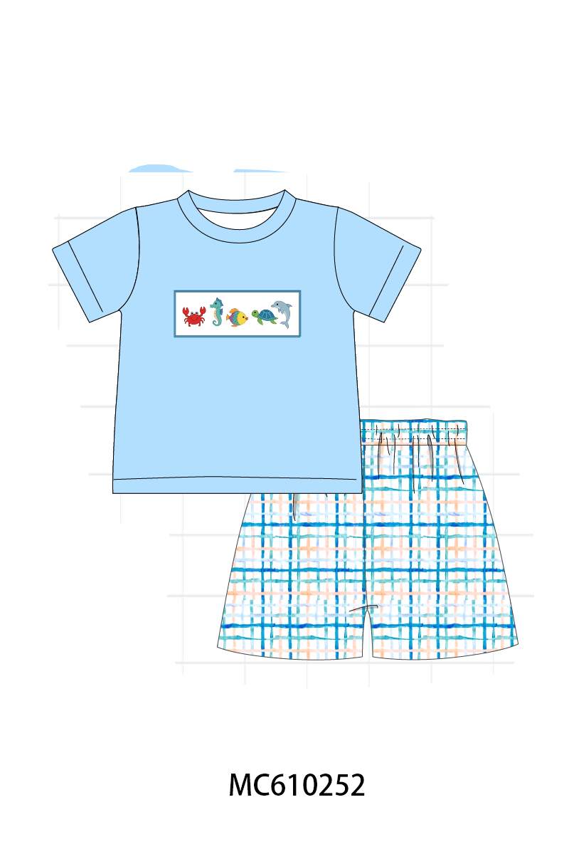 PO108 Blue marine creatrue embroidery plaid collection - closing 10/26 - ETA march