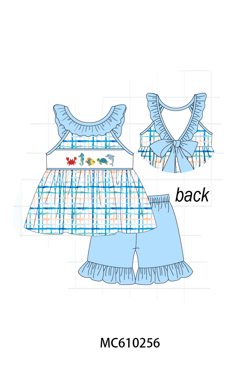 PO108 Blue marine creatrue embroidery plaid collection - closing 10/26 - ETA march
