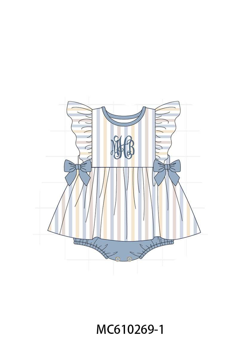 PO108 Blue stripe monogram embroidery ruffle collection 1 - closing 10/26 - ETA march