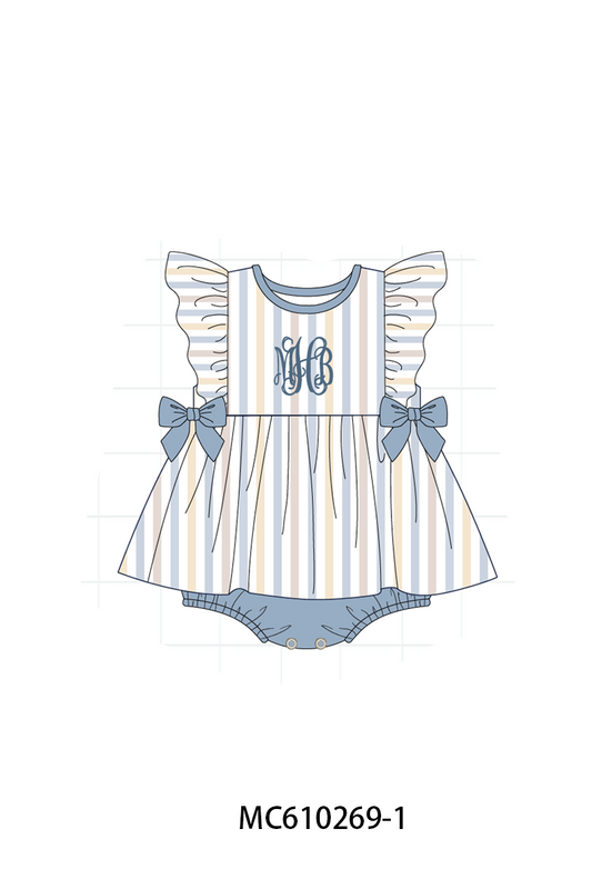 PO108 Blue stripe monogram embroidery ruffle collection 1 - closing 10/26 - ETA march