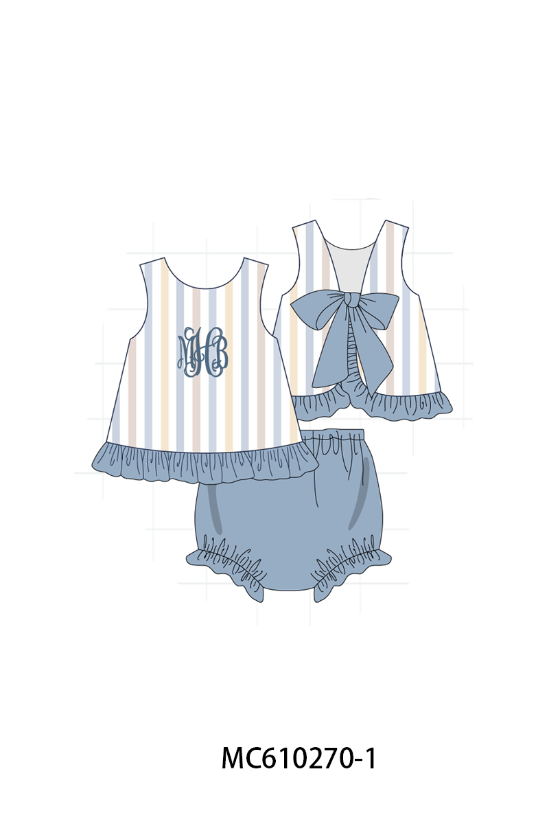 PO108 Blue stripe monogram embroidery ruffle collection 1 - closing 10/26 - ETA march