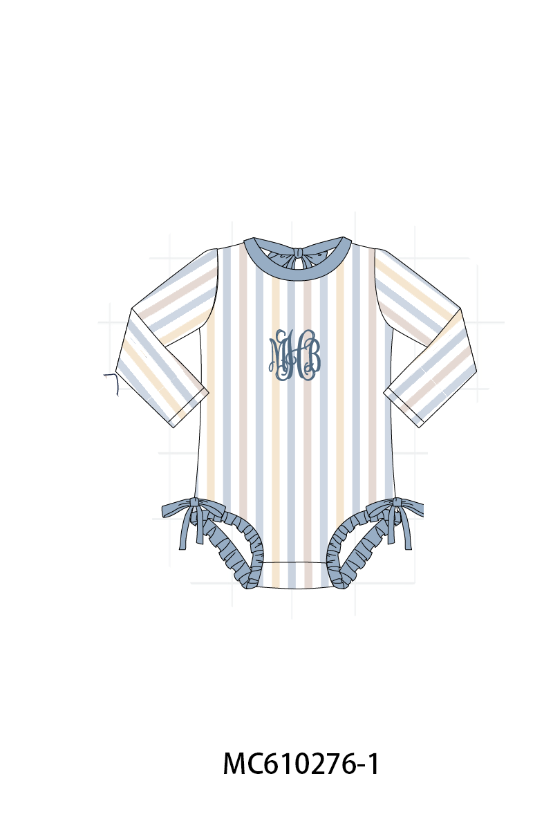 PO108 Blue stripe monogram embroidery ruffle collection 2 - closing 10/26 - ETA march