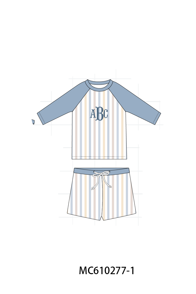 PO108 Blue stripe monogram embroidery ruffle collection 2 - closing 10/26 - ETA march