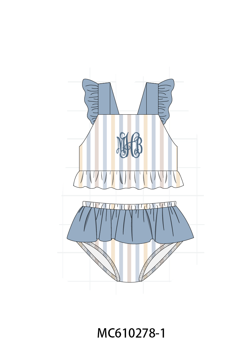 PO108 Blue stripe monogram embroidery ruffle collection 2 - closing 10/26 - ETA march
