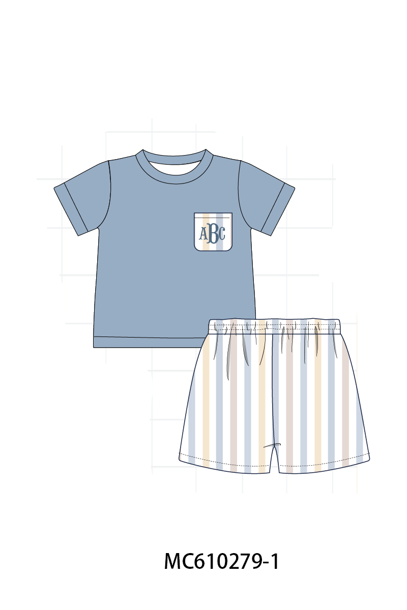 PO108 Blue stripe monogram embroidery ruffle collection 2 - closing 10/26 - ETA march