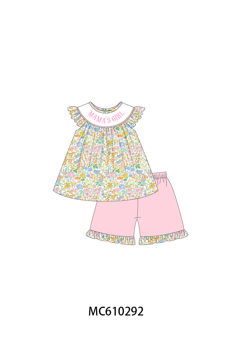 PO108 Pink floral MAMA'S GIRL embroidery ruffle collection - closing 10/26 - ETA march