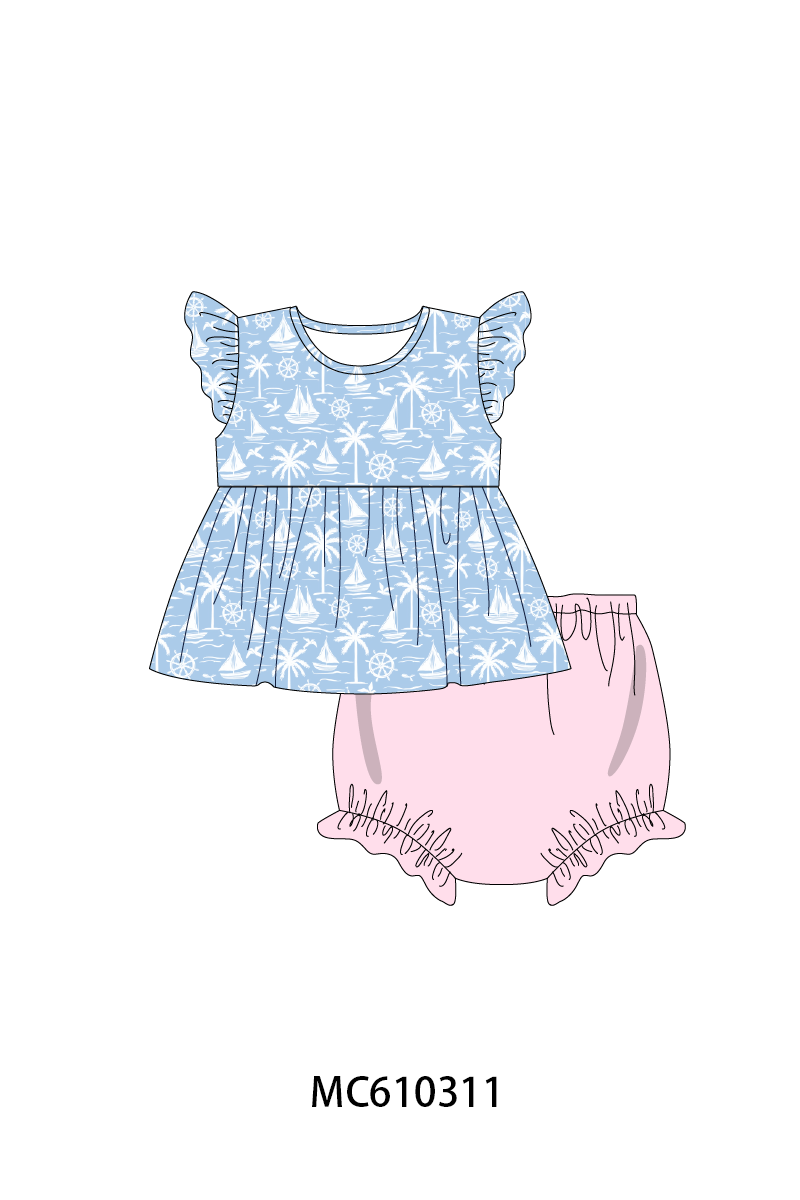 PO108 Blue sailboat print ruffle collection - closing 10/26 - ETA march