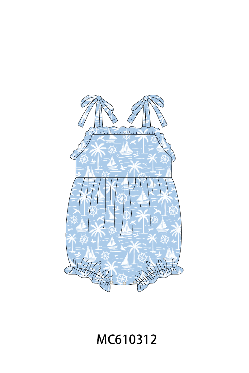 PO108 Blue sailboat print ruffle collection - closing 10/26 - ETA march