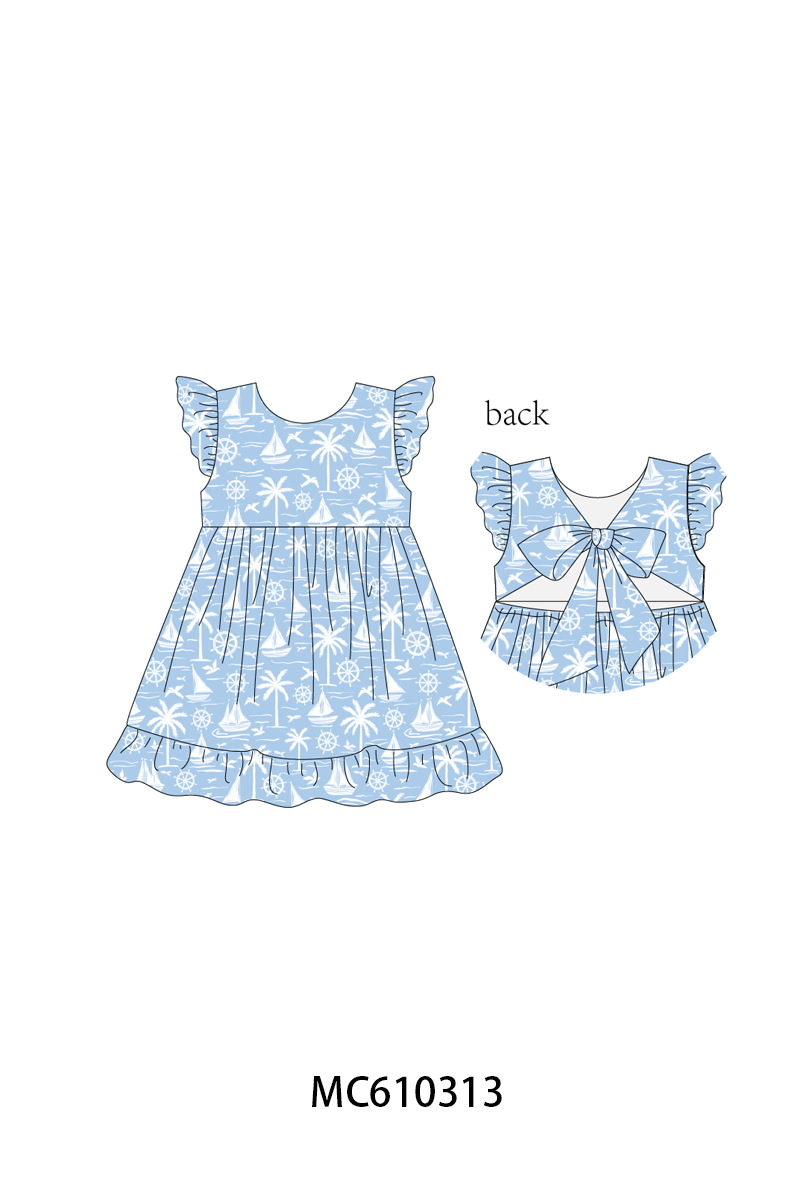 PO108 Blue sailboat print ruffle collection - closing 10/26 - ETA march