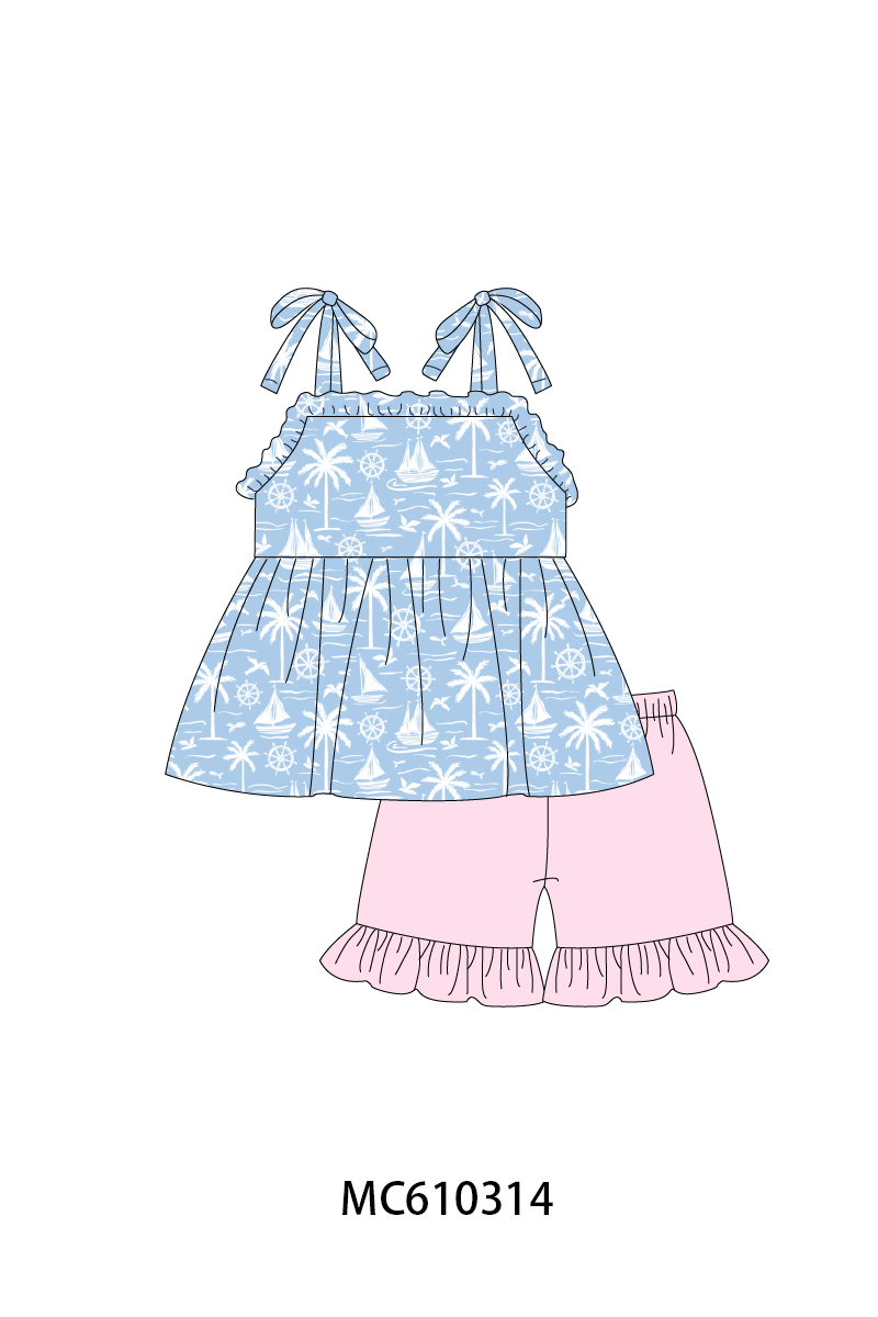 PO108 Blue sailboat print ruffle collection - closing 10/26 - ETA march