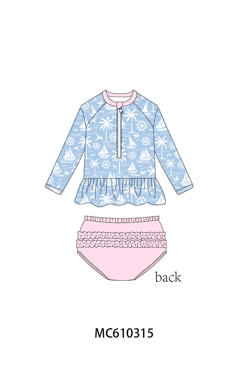 PO108 Blue sailboat print ruffle collection - closing 10/26 - ETA march