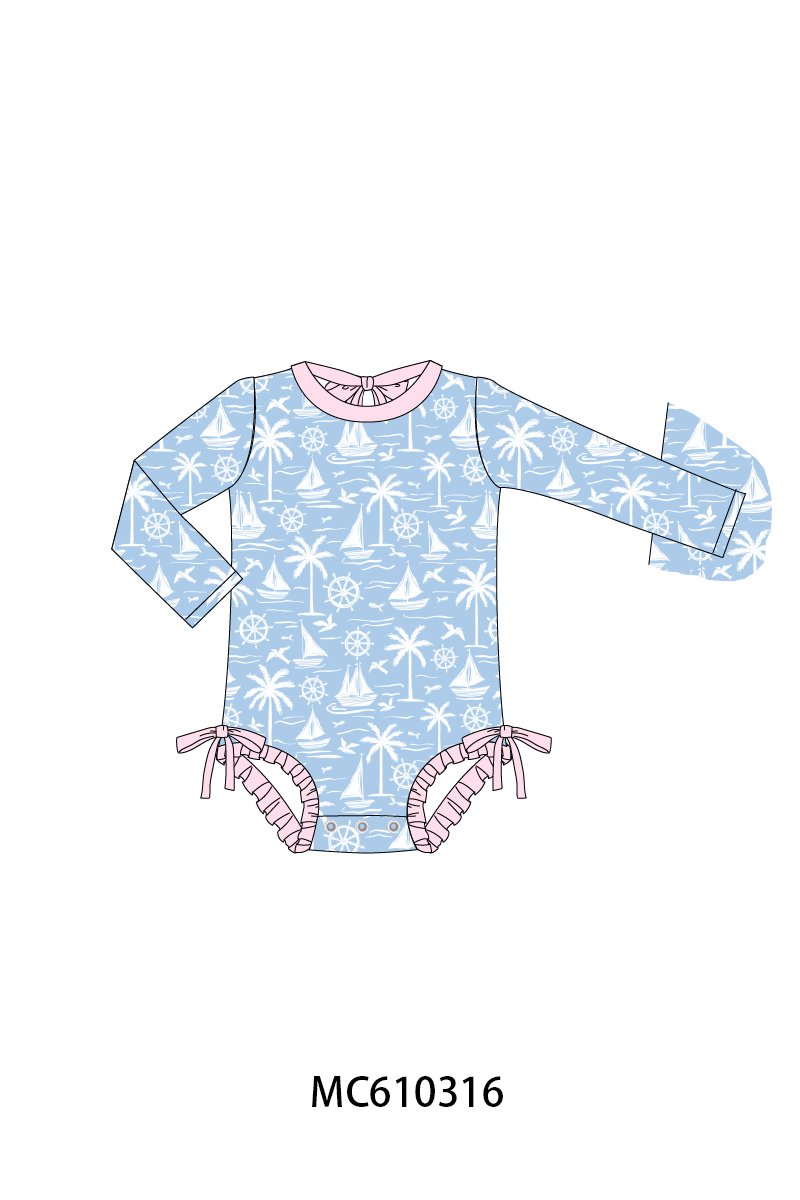 PO108 Blue sailboat print ruffle collection - closing 10/26 - ETA march