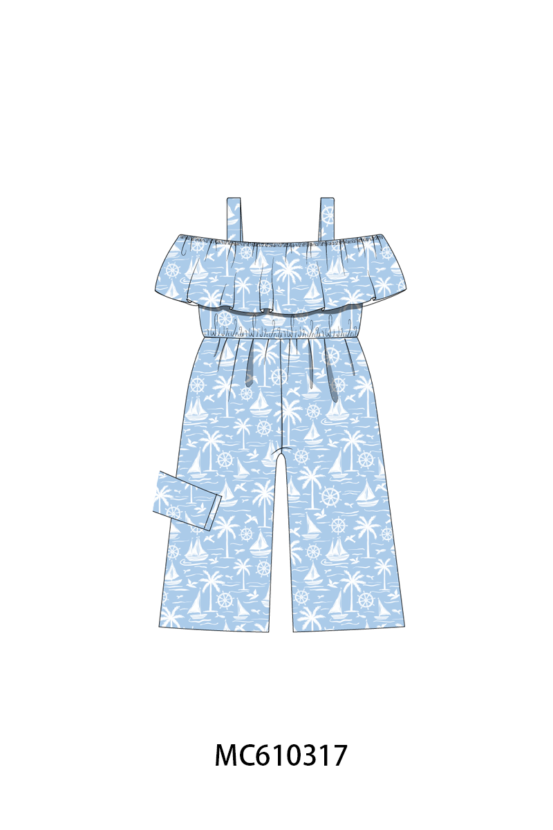 PO108 Blue sailboat print ruffle collection - closing 10/26 - ETA march