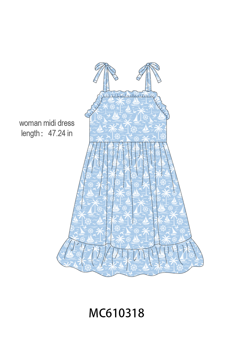 PO108 Blue sailboat print ruffle collection - closing 10/26 - ETA march