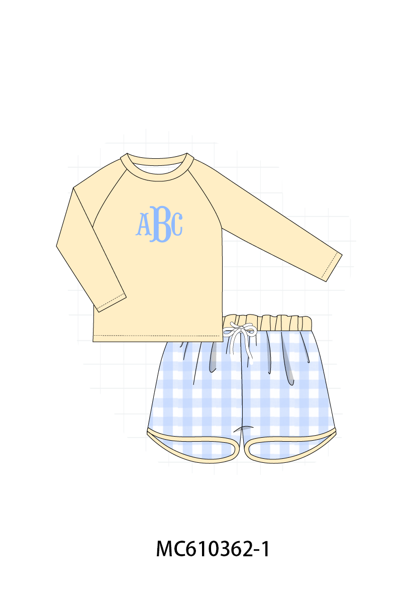 PO108 Blue monogram embroidery gingham boy collection - closing 10/26 - ETA march