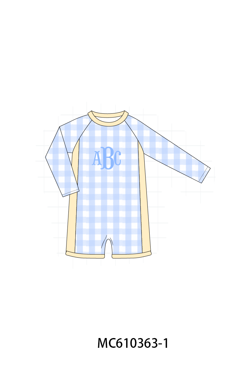 PO108 Blue monogram embroidery gingham boy collection - closing 10/26 - ETA march