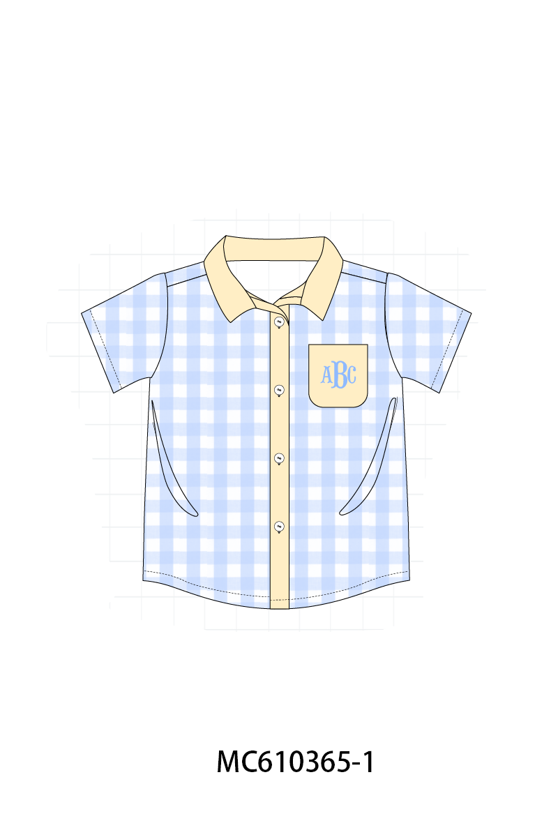 PO108 Blue monogram embroidery gingham boy collection - closing 10/26 - ETA march