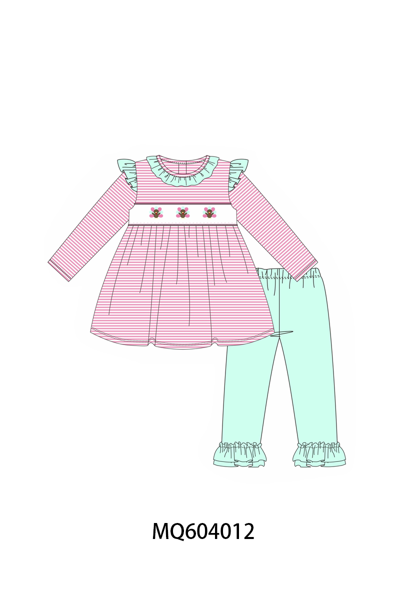 PO87 Pink&blue thanksgiving turkey embroidery stripe collection - closing 4/20 - ETA early October