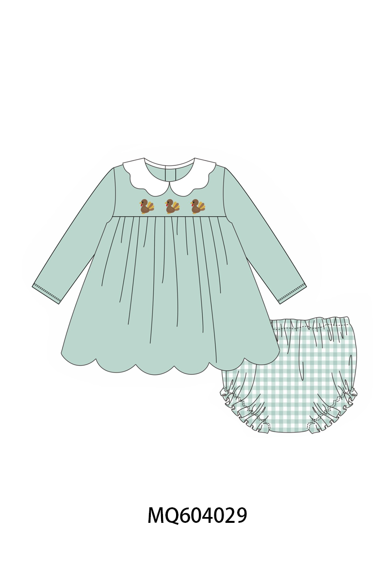 PO87 Green thanksgiving turkey embroidery gingham collection - closing 4/20 - ETA early October