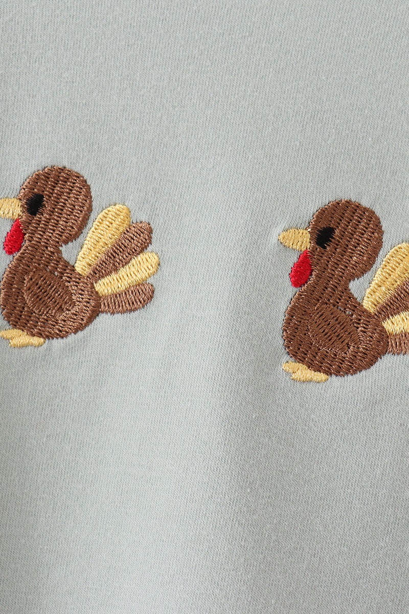 Green turkey embroidery top