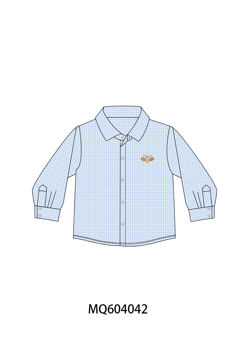 Blue turkey embroidery button down shirt