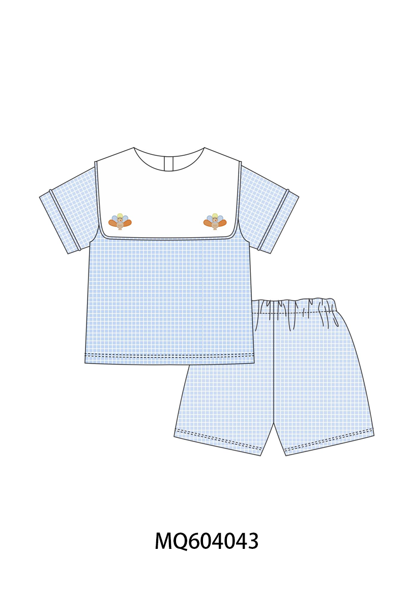 PO87 Blue thanksgiving turkey embroidery plaid collection - closing 4/20 - ETA early October
