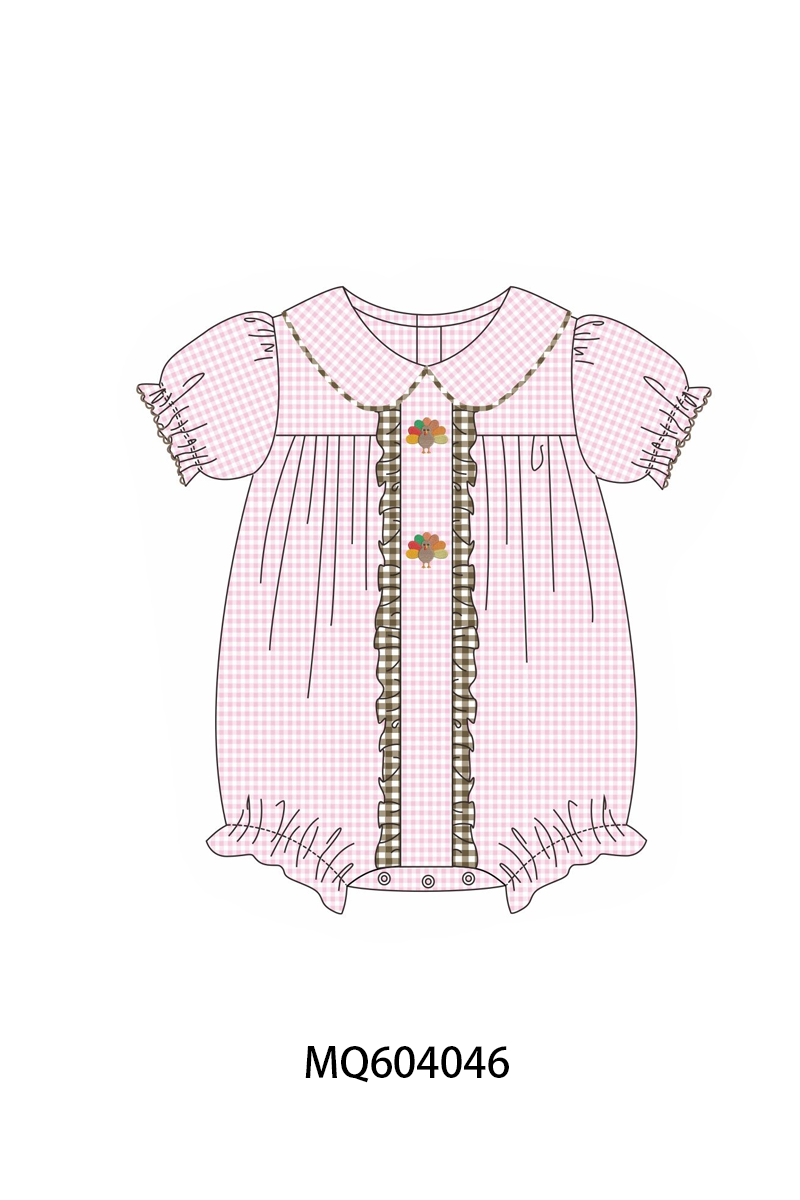 PO87 Pink thanksgiving turkey embroidery gingham ruffle collection - closing 4/20 - ETA early October