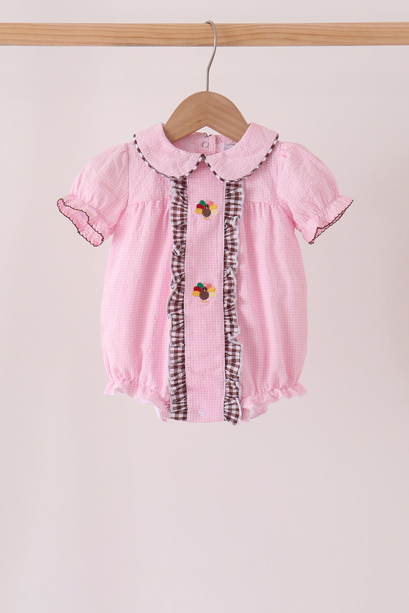 Pink turkey embroidery ruffle gingham bubble