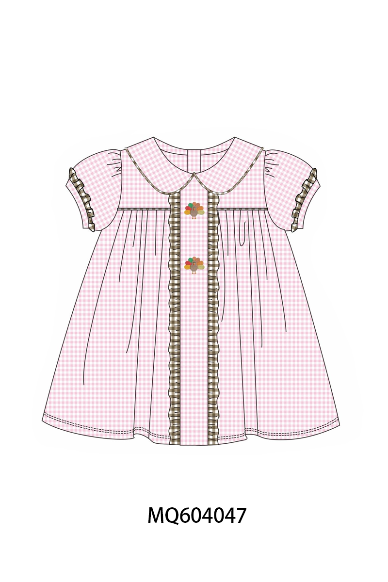 PO87 Pink thanksgiving turkey embroidery gingham ruffle collection - closing 4/20 - ETA early October