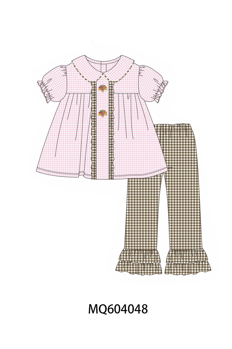 PO87 Pink thanksgiving turkey embroidery gingham ruffle collection - closing 4/20 - ETA early October