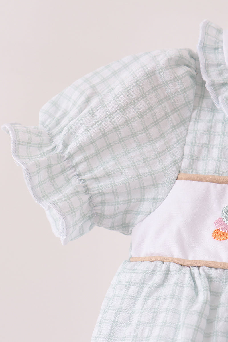 Green plaid turkey embroidery ruffle bubble