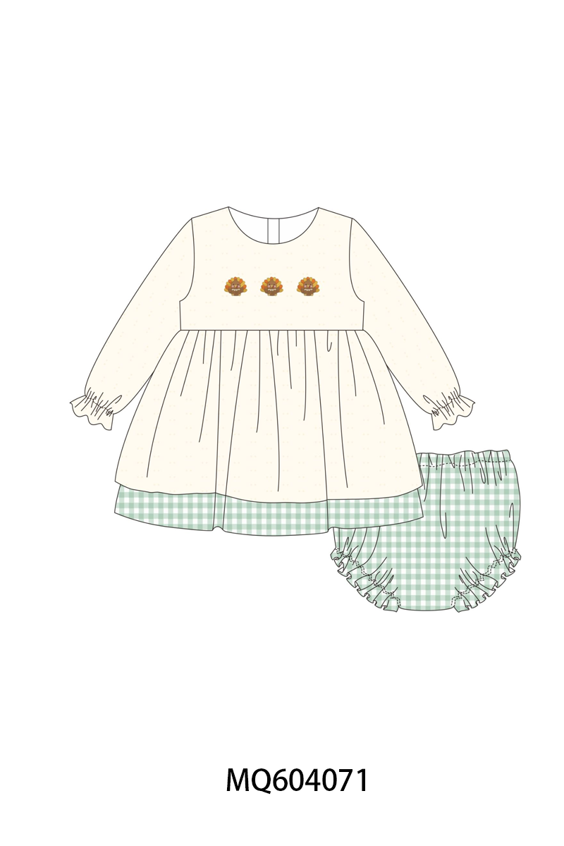 PO87 Beige&green thanksgiving turkey embroidery gingham collection - closing 4/20 - ETA early October