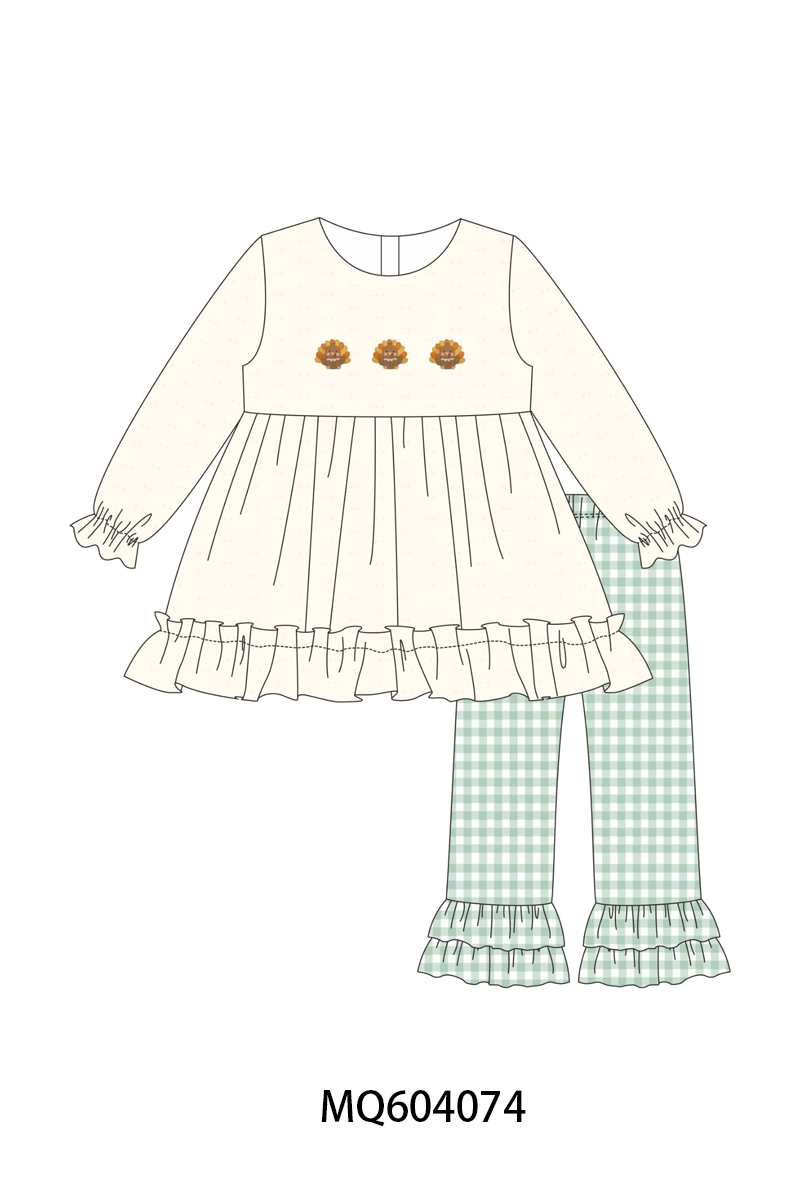 PO87 Beige&green thanksgiving turkey embroidery gingham collection - closing 4/20 - ETA early October