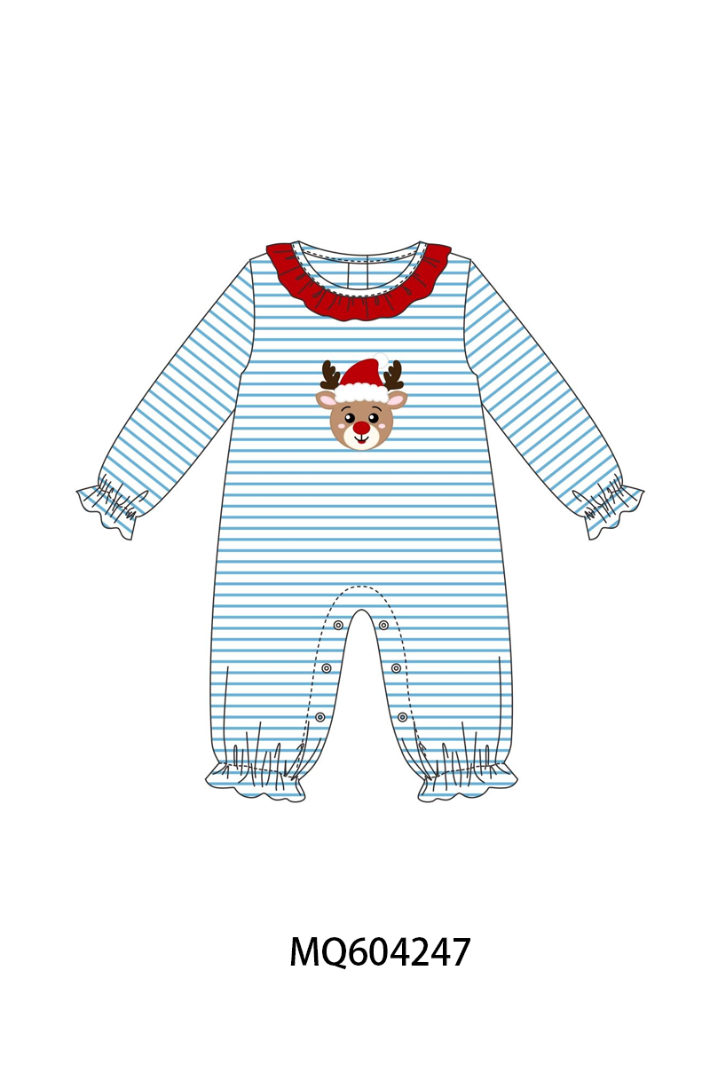 PO89 Blue christmas reindeer applique stripe collection - closing 5/4 - ETA late october