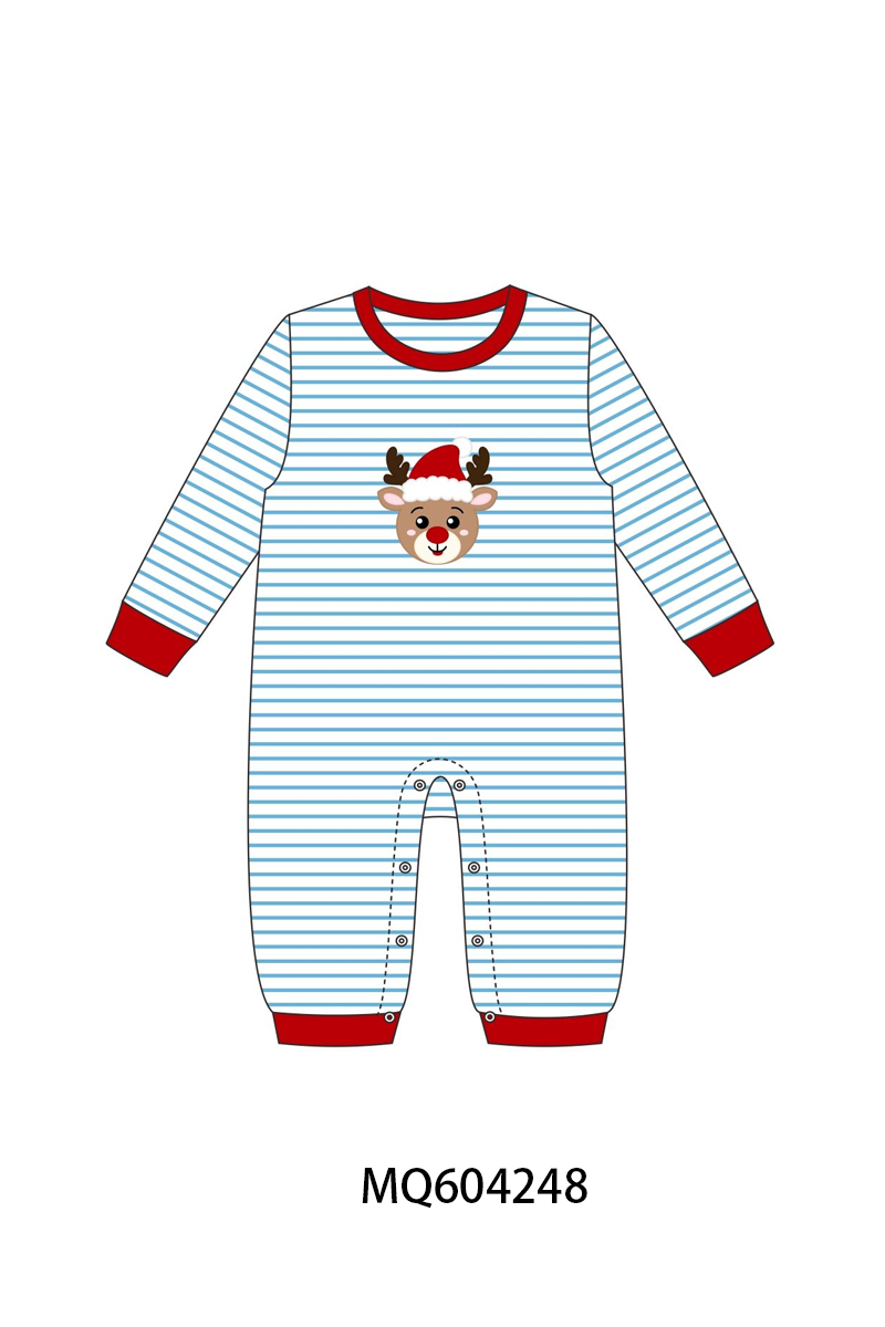 PO89 Blue christmas reindeer applique stripe collection - closing 5/4 - ETA late october