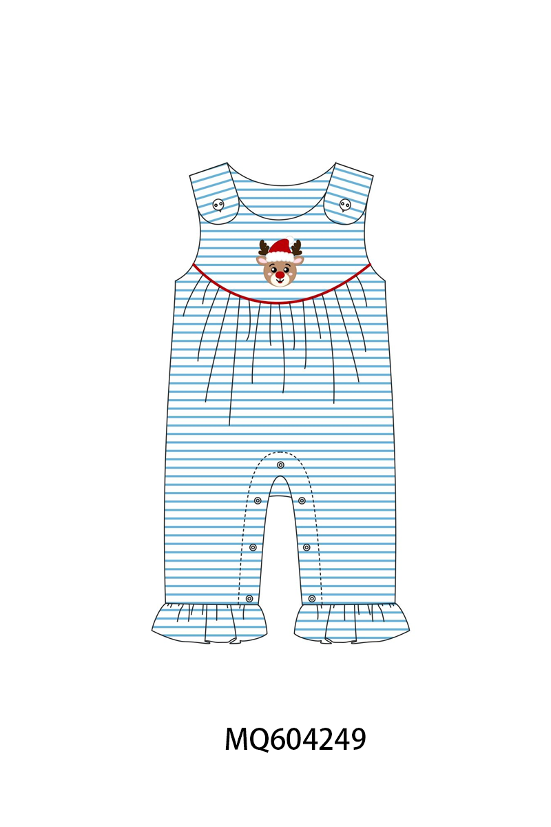 PO89 Blue christmas reindeer applique stripe collection - closing 5/4 - ETA late october