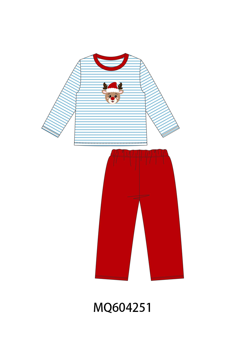 PO89 Blue christmas reindeer applique stripe collection - closing 5/4 - ETA late october