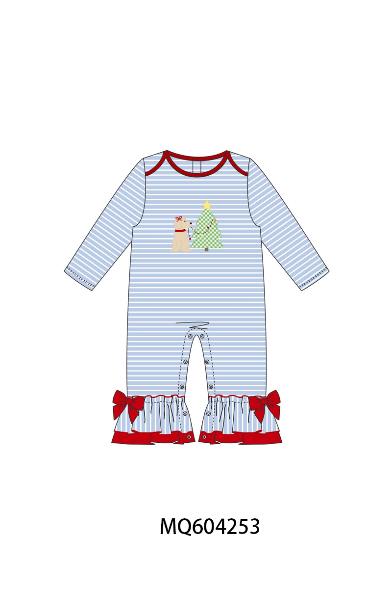 PO89 Blue stripe christmas tree puppy applique collection - closing 5/4 - ETA late october