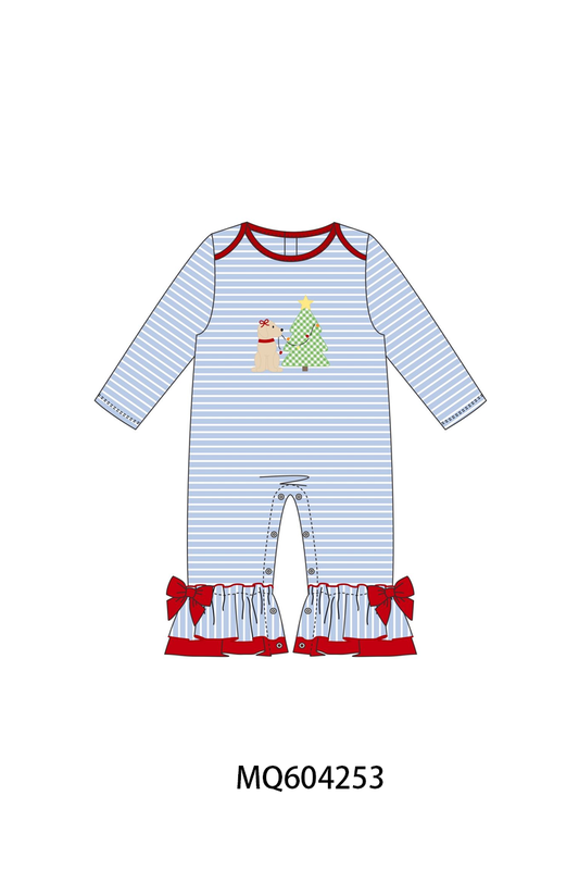 PO89 Blue stripe christmas tree puppy applique collection - closing 5/4 - ETA late october