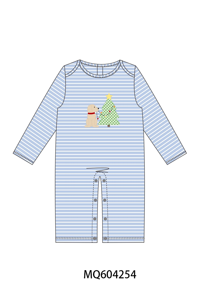 PO89 Blue stripe christmas tree puppy applique collection - closing 5/4 - ETA late october