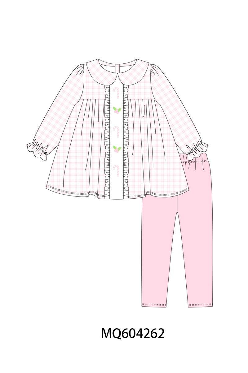 PO89 Pink christmas candy cane holly embroidery plaid ruffle collection - closing 5/4 - ETA late october