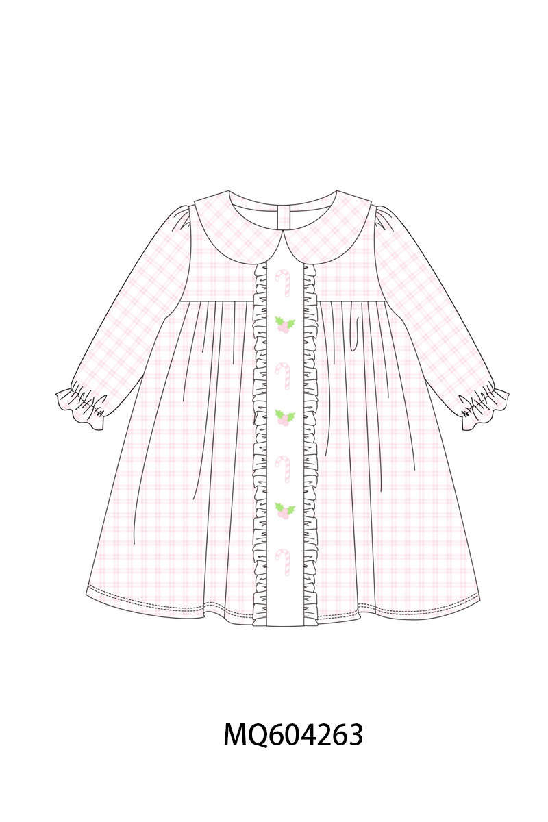 PO89 Pink christmas candy cane holly embroidery plaid ruffle collection - closing 5/4 - ETA late october