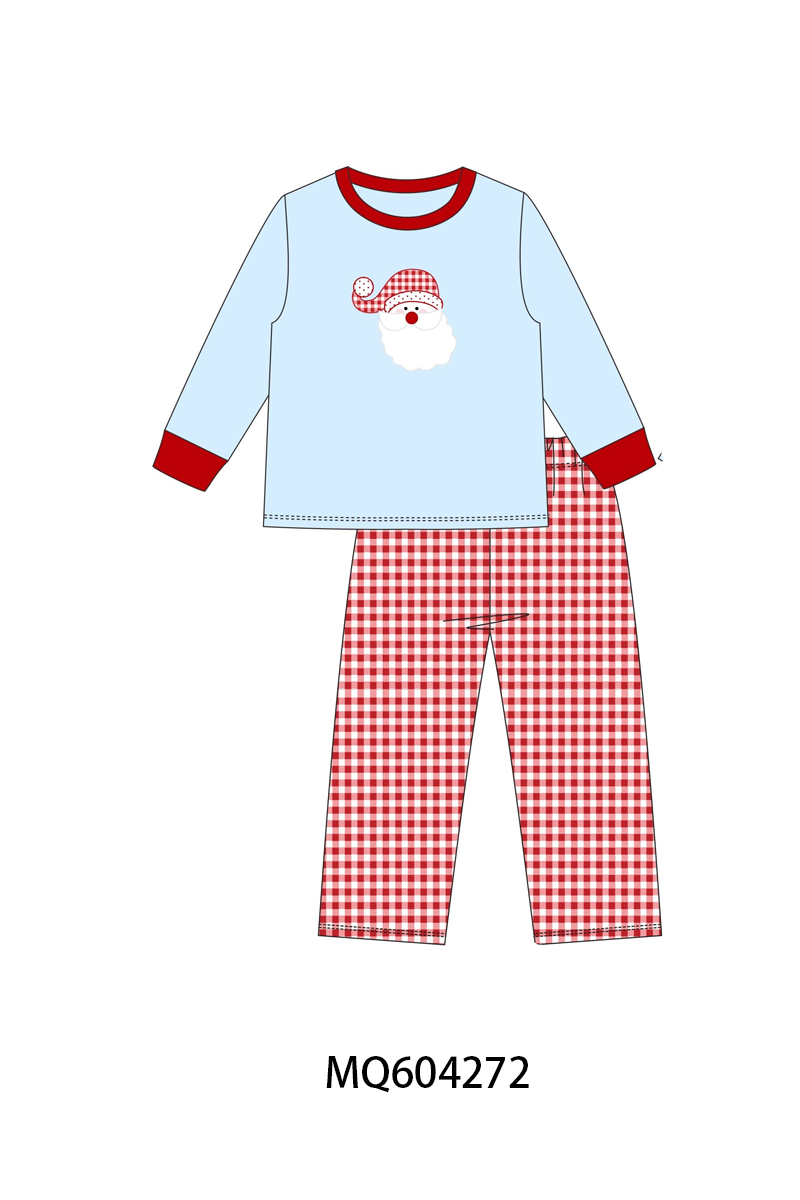 PO89 Blue christmas santa claus applique gingham collection - closing 5/4 - ETA late october