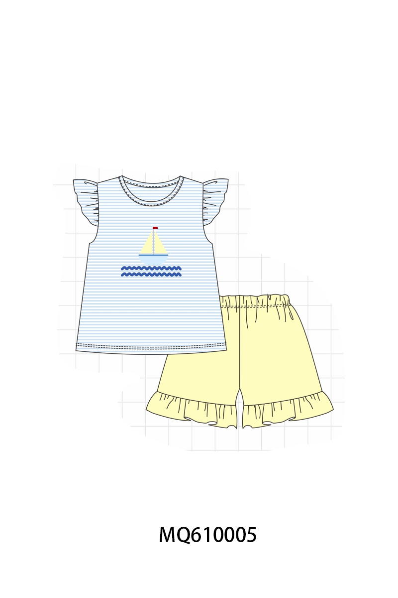 PO109 Blue stripe sailboat embroidery collection -closing 11/2- ETA May