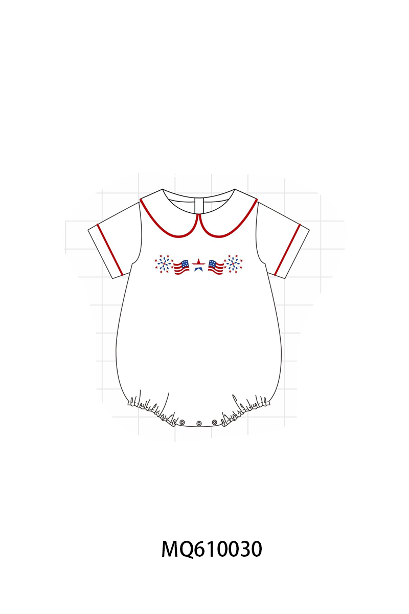 PO109 White Patriotic flage bow embroidery ruffle collection -closing 11/2- ETA May