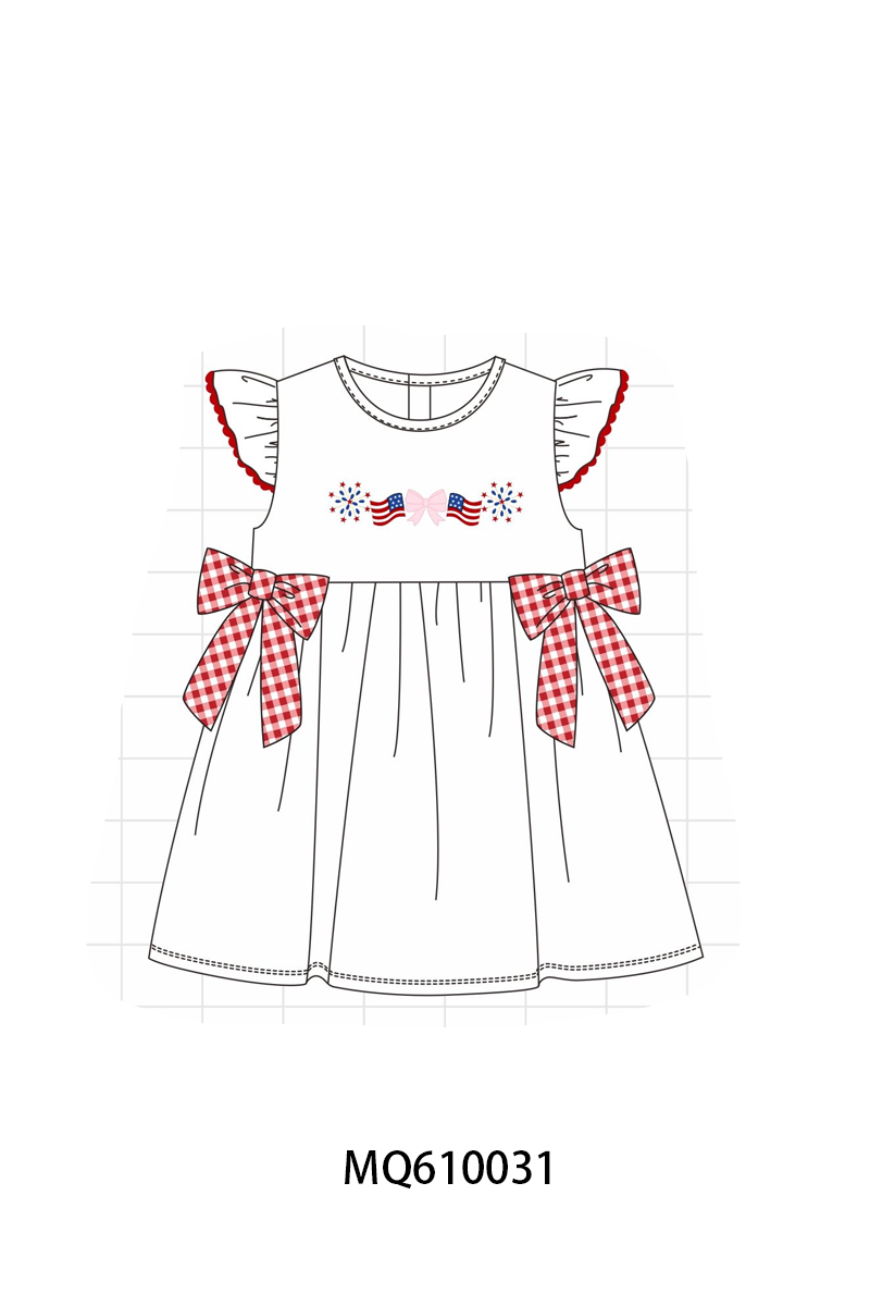 PO109 White Patriotic flage bow embroidery ruffle collection -closing 11/2- ETA May