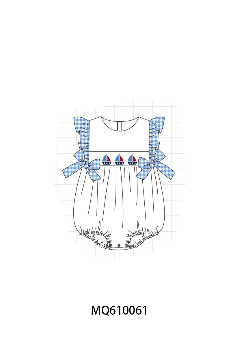 PO109 Blue sailboat embroidery gingham collection -closing 11/2- ETA May