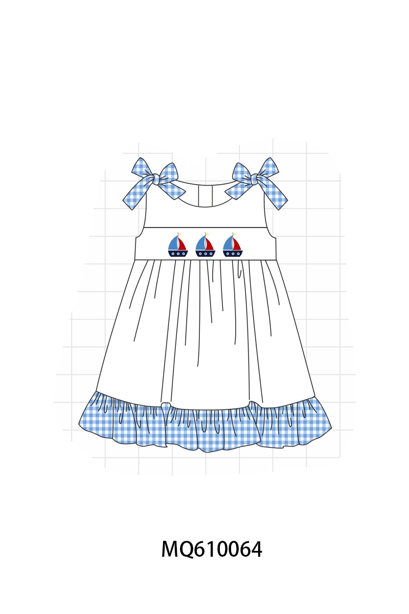 PO109 Blue sailboat embroidery gingham collection -closing 11/2- ETA May