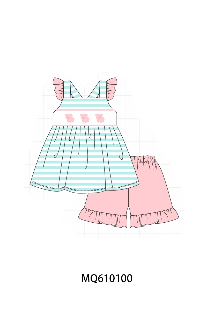 PO109 Pink piggy embroidery stripe collection -closing 11/2- ETA May